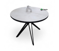 Стол обеденный круглый раздвижной ЛОФТ-К, Хромикс белый, опора ЁЖ ОБЪЁМНЫЙ чёрный, 90(130,170)*90 см, 28 мм