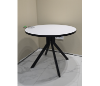 Стол обеденный круглый раздвижной ЛОФТ-К, Альпина белая, опора ЁЖ чёрный, 90(150)*90 см, 28 мм