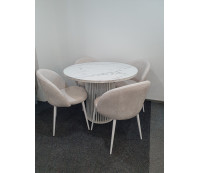 Стол обеденный круглый раздвижной MOON, Мрамор Кристалл\белый, 100(140,180)*100 см, 28 мм
