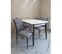 Стол обеденный раздвижной ОЛИВИЯ-Д, Альпина белая\чёрный, 120(160)*80 см, 28 мм