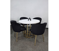 Стол обеденный круглый раздвижной ЛОФТ СЛ\14, белый\золото, 100(140,180)*100 см, 28 мм